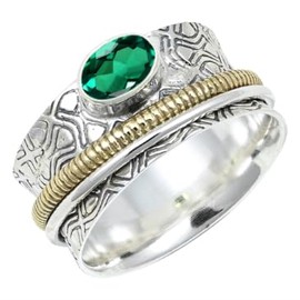 JEWELSTREZORO Smaragd im Labor gezüchtet Edelstein Band Ring 925 Sterling Silber Ring Männer & Frauen Band Ring Alle Größen Band Ring Handgefertigt TSR1211AN_14 (60 (19.1))