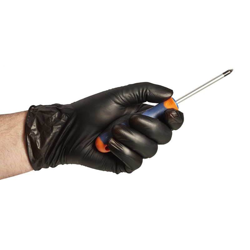 Spontex Disposable Nitrile Gloves Black Heavy Duty Black Pack of
