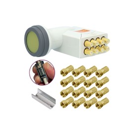 GSS Helios Octo LNB + 16x F-Connectors, with LTE Shielding & SunProtect Protection, Digital 8-Way 4K HD LMB for 8 Subscribers, for TVs, Sat Receivers, 8x LNC for Sat