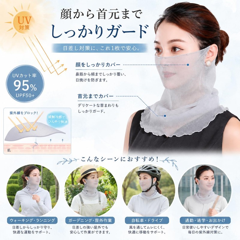 Liebendo Women's Face Cover, Summer, UV Protection, Ear-hook, Sunburn, Mask,