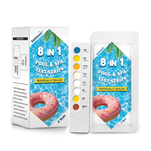 Salt Water Pool Testing Kit: Individually Sealed 8 in 1
