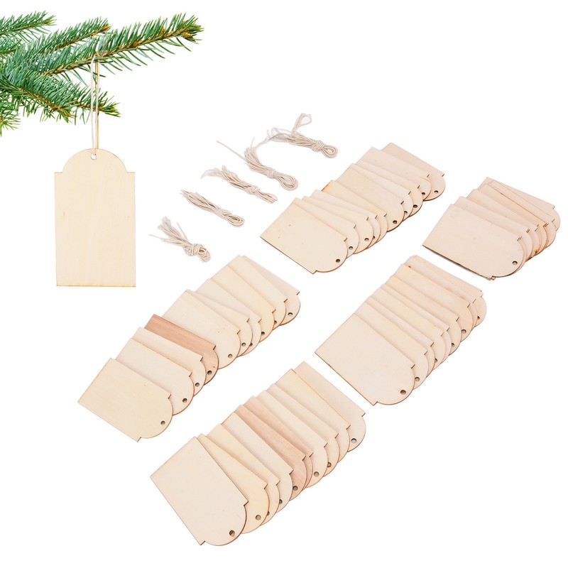 50pcs Wood Pieces DIY Natural Rustic Unfinished Wood with Hemp