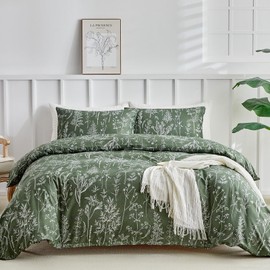 Tokokimo King Size Duvet Cover Sets Forest Green Bedding Set - Little Flowers Print Green Bedding Sets King Size (1x Quilt Cover, 2x Pillowcases) Soft Microfibre Duvet Cover Sets 230x220 cm