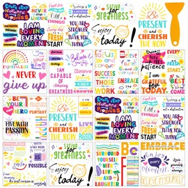 AHANDMAKER 12 Sheets Rub On Transfer Stickers with Scraper, School Theme Stickers with Motivational Quotes, Positive Affirmations for Study Room, Bookstore, School, Window Decoration, 5.5x5.5