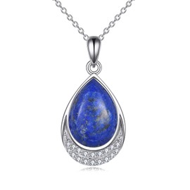 YAFEINI Lapis Lazuli Necklace 925 Sterling Silver Cubic Zirconia Teardrop Lapis Lazuli Pendant Necklace Gift Jewellery for Women Girls (M-Lapis Lazuli)
