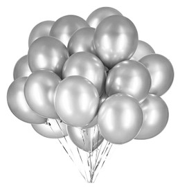 Vsosfiza 12 Inch Metallic Balloons Silver, Silver Chrome Helium Balloons for Party Decoration (Diameter 30 cm/50 Pieces)
