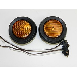 Pair of LED 2" Round Amber Clearance/side Marker Light Kit with Light Grommet and Wire Pigtail Truck Trailer Rv - Made in USA with!