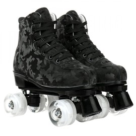 Roller Skates for Womens and Mens 4 Wheel Roller Skates High-Top Shoes Classic Double-Row Roller Skates for Adult Women Men Girls Unisex (Black Camouflage with Flash Wheel,40=US:7.5)