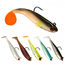 Hviomru Pre-Rigged Jig Heads Soft Plastic Walleye Fishing Lures,Swim Baits for Bass Fishing,Great Action Swimbaits with Spinner,6pcs(3.5in-0.4oz),A