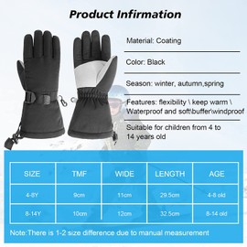 QKURT Children's Ski Gloves, Warm Snow Gloves for 4 - 14 Years, Children's Sports Gloves for Sledging, Snowboarding, Skating, Cycling, Running and Outdoor Activities