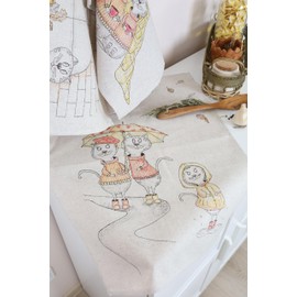 textile idea - Set of 3 half-linen tea towels, 46 x 60 cm, kitchen towels, small hand towels, 60% linen, 40% cotton, hand towel with hanger - Mur Miau, 3 pieces.