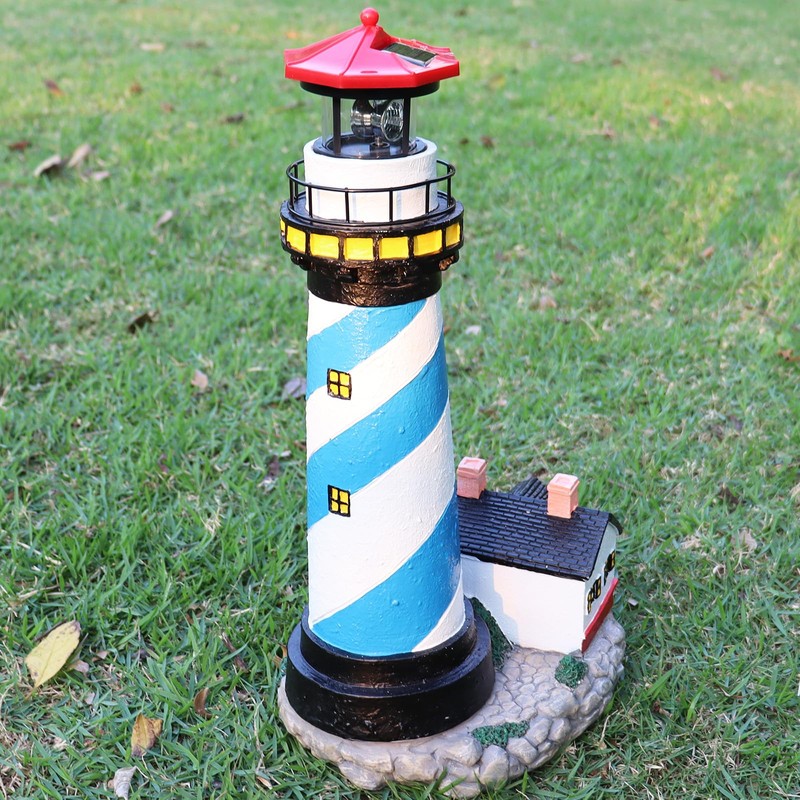 18" Solar Lighthouse with Rotating Beacon,Big Solar Powered Lighthouse,Outdoor Lighthouse