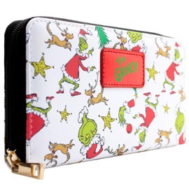 Mischievous Grinch Whoville Christmas Party Purse Clutch Coin Pocket & Card Holder, White