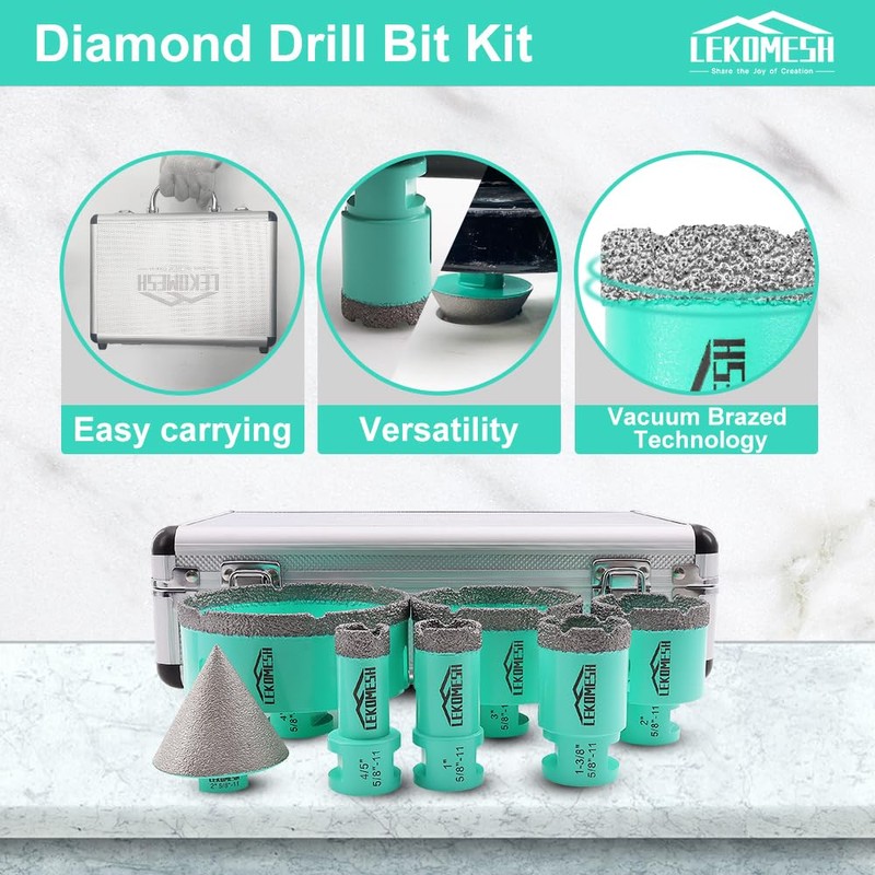 LEKOMESH Diamond Core Drill Bits Set 7pcs Tile Hole Saw