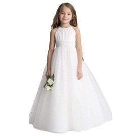 Abaowedding Flower Girls Tulle Chiffon Dresses Kids Wedding Party Pageant Ball Gowns Ivory Size 12