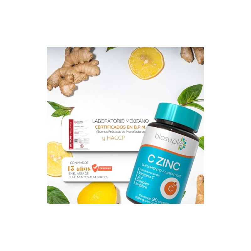 BIOSUPLE Vitamina C con Zinc y Propóleo 90 Cápsulas |