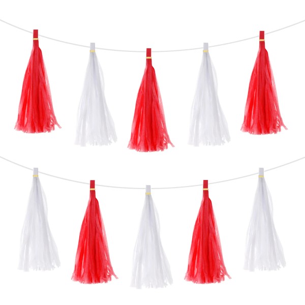 Zaplyte 20 Pcs White Red Tassel Garland Banner with Rope