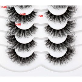Pooplunch Cat Eye Lashes False Eyelashes Volume Thick Crossed 16MM Wispy Curly Fluttery Faux Mink Lashes 8D Fake Eyelash Strips 7 Pairs Pack
