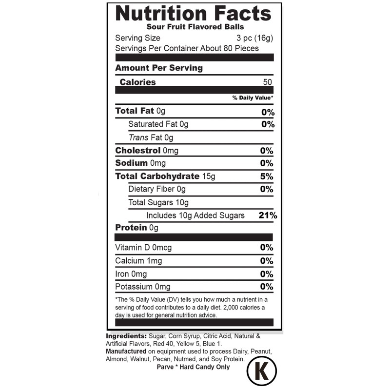 Sour Fruit Flavored Balls Hard Candy, Kosher Certified, Individually Wrapped,