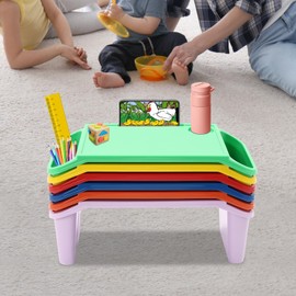 6Pcs Kids Lap Desk Tray Bulk Bed Table Plastic Portable Activity Tray with Storage Slots for Kids Students Eating Drawing Working Classroom School, Multi Colors