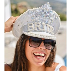 GINGER RAY RHINESTONE & PEARL EMBELLISHED BRIDE BACHELORETTE HEN PARTY HAT