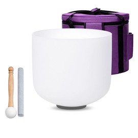 SOUNDELLO White 8 inch A Note Third Eye Chakra Quartz Crystal Singing Bowl, for Healing Mindfulness Meditation Yoga Sound Baths, with Case Rubber Mallet