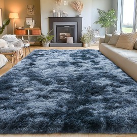 Area Rugs for Living Room 6x9, Ultra Soft Fluffy Rug for Bedroom, Modern Shaggy Carpets Fuzzy Rug for Girls Boys Room Home Indoor Nursery Teens Dorm Decor, Upgrade Non-Slip Durable, Tie-Dyed Blue Grey