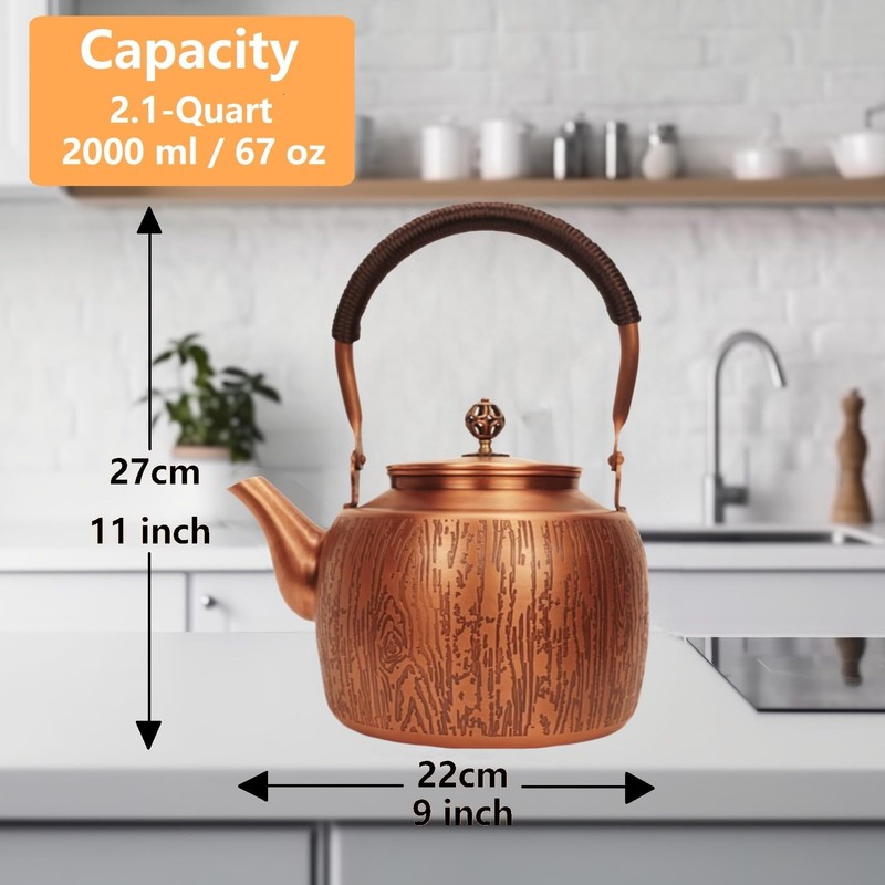 Kkekos Handmade Copper Kettle Copper Teapot for Stovetop 2000ml (Type1)