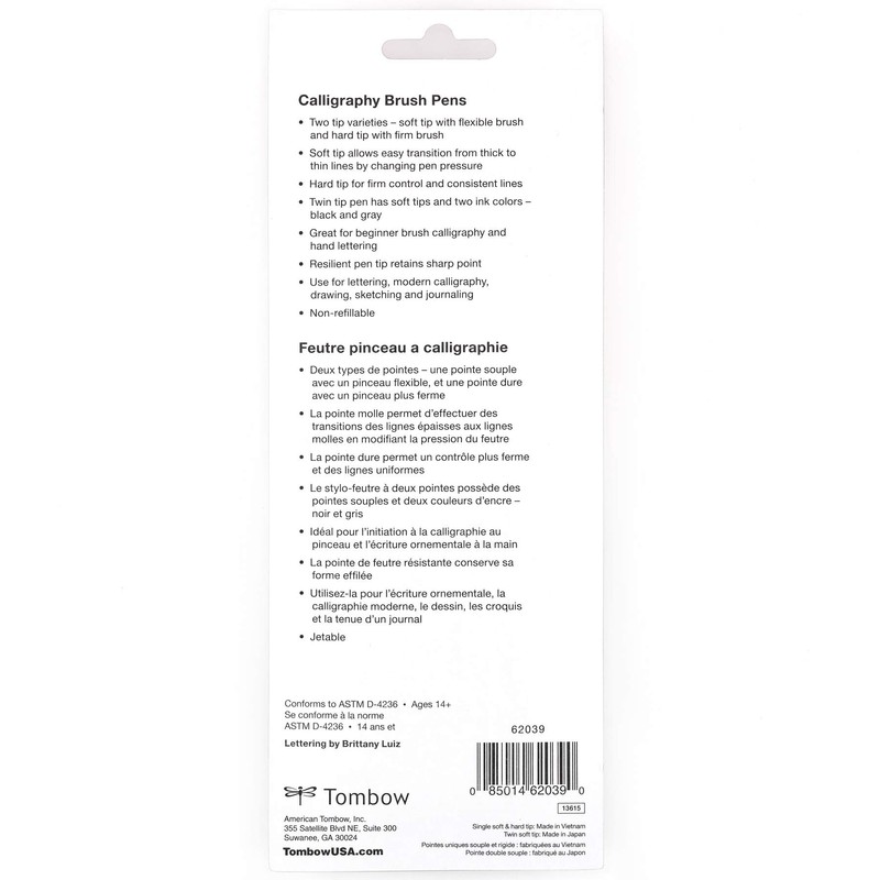 Tombow 62039 Fudenosuke Brush Pens, 3-Pack. Soft, Hard, and Twin