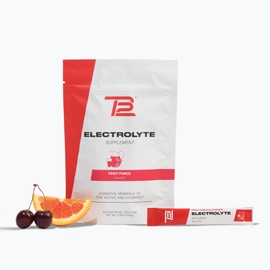 TB12 Powdered Electrolytes Supplement Powder for Fast Hydration by Tom Brady-Fruit Punch, 15 Stickpacks. Natural, Easy to Mix. Low Sugar, Low Calorie, Vegan. Free of Dairy, Gluten and Soy. Non-GMO.