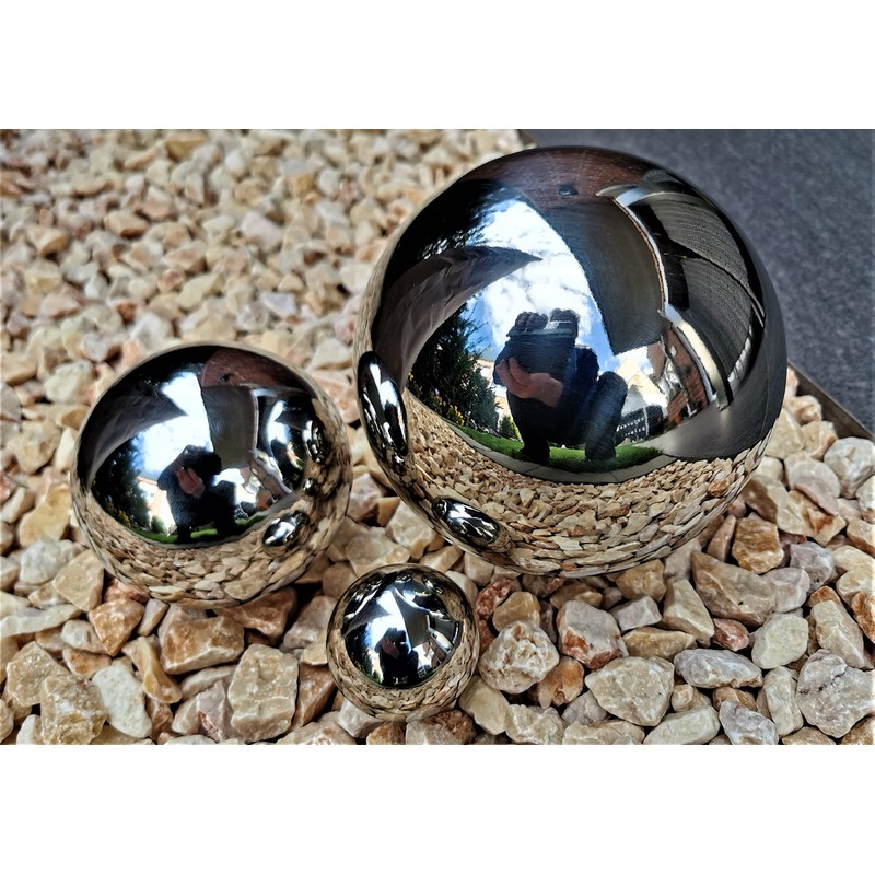 garten-wohnambiente Set of 3 Decorative Polished Stainless Steel Spheres, 15/10/5