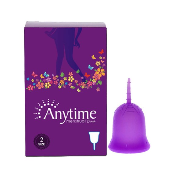 Anytime Menstrual Period Cup Comfortable, Soft, Medical Grade Silicone Flexible Fit Leak Protection Measuring Foldable Suction Cups , Alternative to Medical Tampons/Pads (Purple,Large)