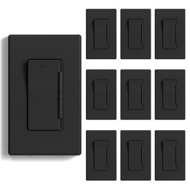 ELEGRP Digital Slide Dimmer Light Switch, Dimmer Switch with Decorative Frameless Design Wallplate for LED/CFL, Incandescent,Halogen Bulbs, Single Pole/3-Way, UL Listed, 10 Pack, Matte Black