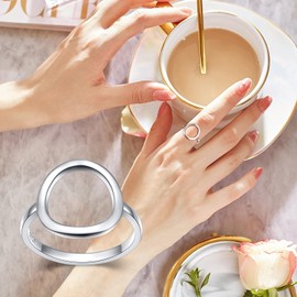 DAOCHONG Sterling Silver Classical Simple Plain Ring Open Circle Karma Statement Promise Ring Karma Ring for Women Size 6