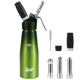 Cream Whipper Aluminum Professional Whip Cream Canister Heavy Duty Whipped Cream Dispenser with 3 STAINLESS STEEL Decorating Nozzles & Cleaning Brush Green