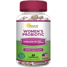 aSquared Nutrition Probiotics for Women - 50 Billion CFU Women's Probiotic Supports Digestive, Gut, Vaginal & Urinary Tract Health - Prebiotics for Females - 60 Capsules - Alt to Gummies
