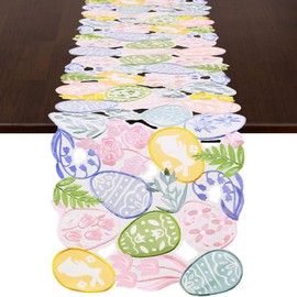 Grelucgo Embroidered Decorative Pink, Yellow, Green and Blue Table Runners for Easters (13x69 inches)