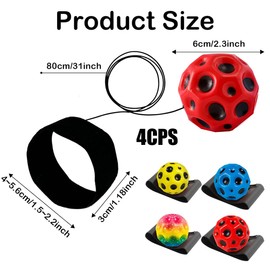 DGTSYAL Pack of 4 Moon Ball, Spaceball, Outdoor Toy, Ball with String, Outdoor Games Bouncy Spaceballs for Children, Interactive Toy for Stress Relief