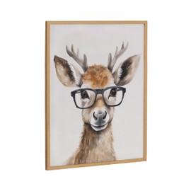 Kate and Laurel Cute Deer Wearing Glasses Framed Wall Art by The Creative Bunch Studio, 16x20 Gold, Adorable Animal Art for Wall