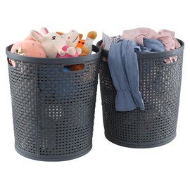 Sadstory Small Plastic Laundry Basket, 40 L Round Laundry Hamper, 2 Packs