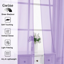 Gwine Lilac Sheer Curtains 63 Inch Length for Living Room 2 Panels, Light Filtering Rod Pocket Window Curtain Treatment for Bedroom, Voile Elegant Sheer Drapes，Each 42" Wx63 L, Lilac