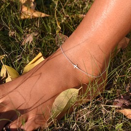 Ankle Bracelets for Women Sterling Silver Plated Anklet Small Cross Anklets for Women Waterproof Ankle Bracelet Beach Anklets Dainty Bridesmaid Summer Jewelry Gift