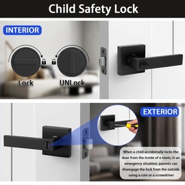 rewarmee Matte Black Door Handles Privacy Door Levers, Keyless Interior Door Knobs Square Door Levers Heavy Duty Door Locks for Bedroom Bathroom, Reversible Flat Levers (10, Black)