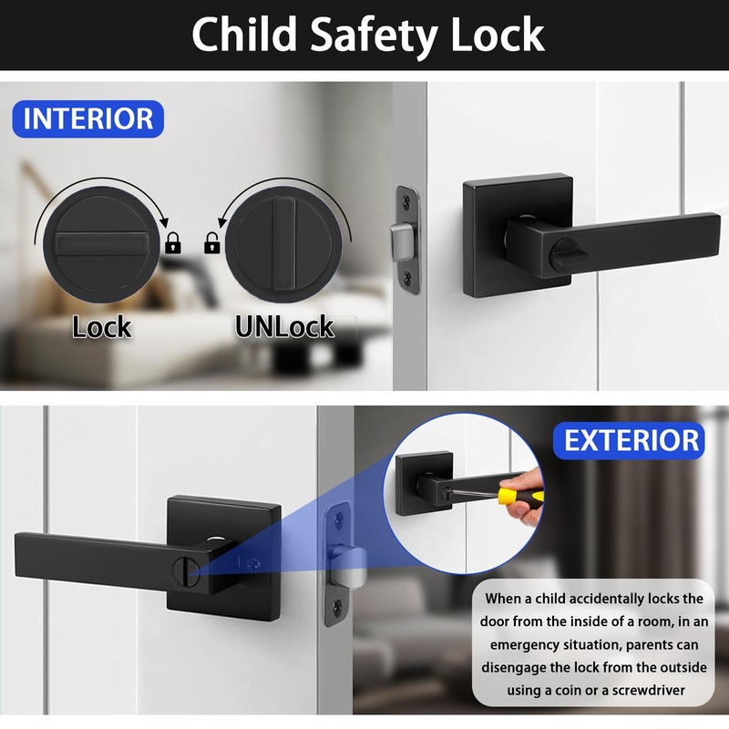 rewarmee Matte Black Door Handles Privacy Door Levers, Keyless Interior
