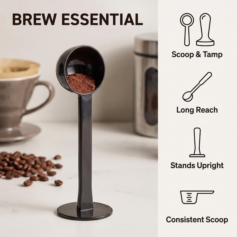 Black 2-In-1 Espresso Coffee Bean Spoon Tamping Scoop Tamper Tea