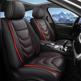 JIAMAOXIN Full Set Seat Covers for Jeep Compass 2012-2025: Breathable Leather Car Seat Covers Cushion (5 Seat Full Set,Black&Red)