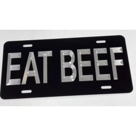 Diamond Etched Products REFLECTIVE Diamond Etched Engraved Eat Beef Car Tag Front License Plate