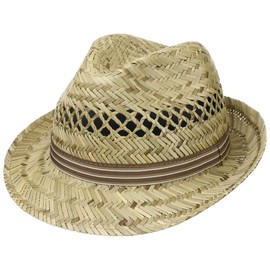 Lipodo Striped Ribbon Trilby Straw Hat Women/Men - Hat Made of 100% Straw - Made in Italy Sun Hat Made in Italy - Summer Hat in S-XL - Striped Grosgrain Ribbon, natural