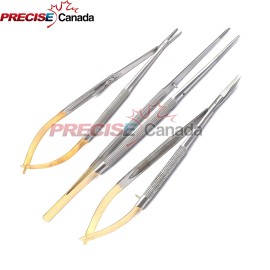 Precise Canada Castroviejo Micro Scissors Needle Holder Curved TC Forceps Dental Eye Set Kit - 3 Pcs TC Castroviejo Eye Set