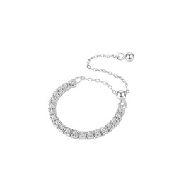 IMINI Tennis Chain Statement Ring for Women Girls 925 Sterling Silver Shiny Rhinestone CZ Crystal Eternity Ring Adjudtable Dangle Ball Finger Band Engagement Promise Rings Dainty Jewelry Gifts